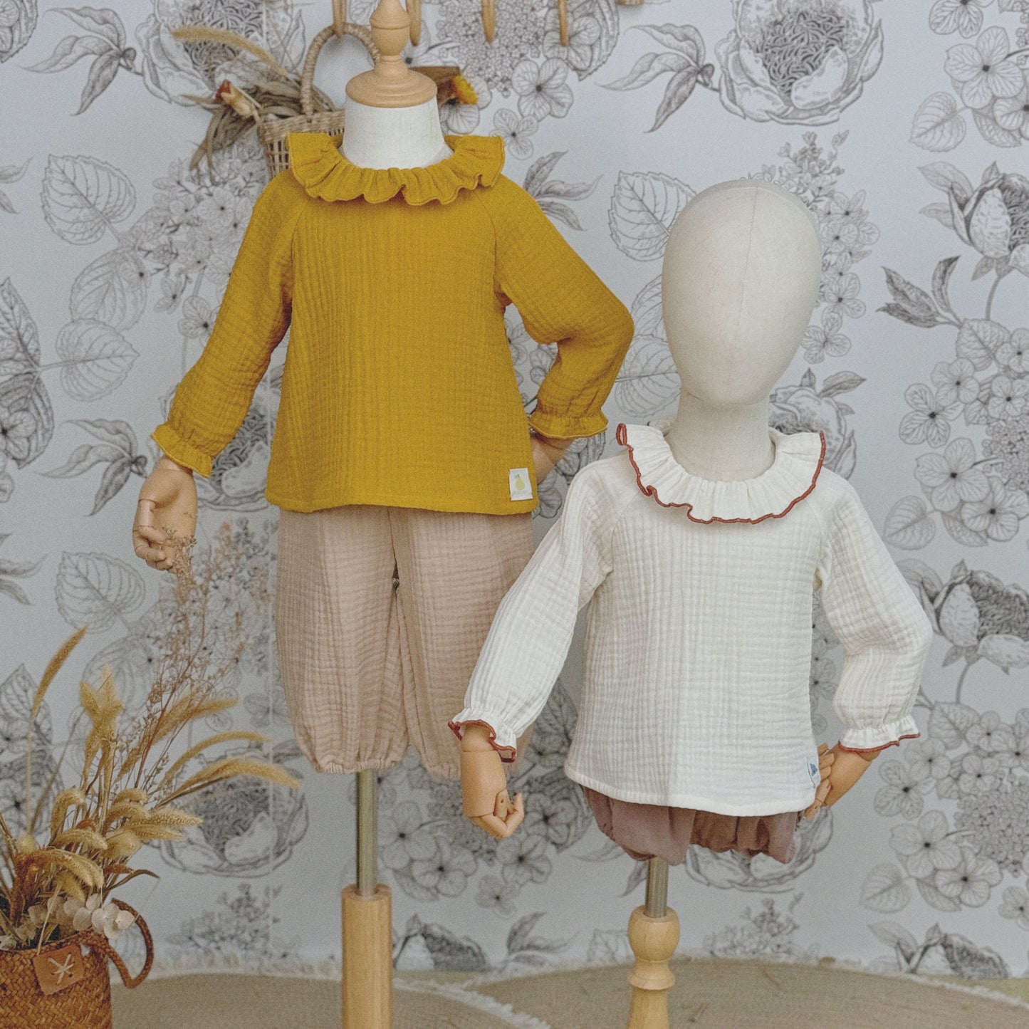 12M-6Y Girls Ruffle Collar Long-Sleeve Blouse | Button-Back Design | 10+ Colors