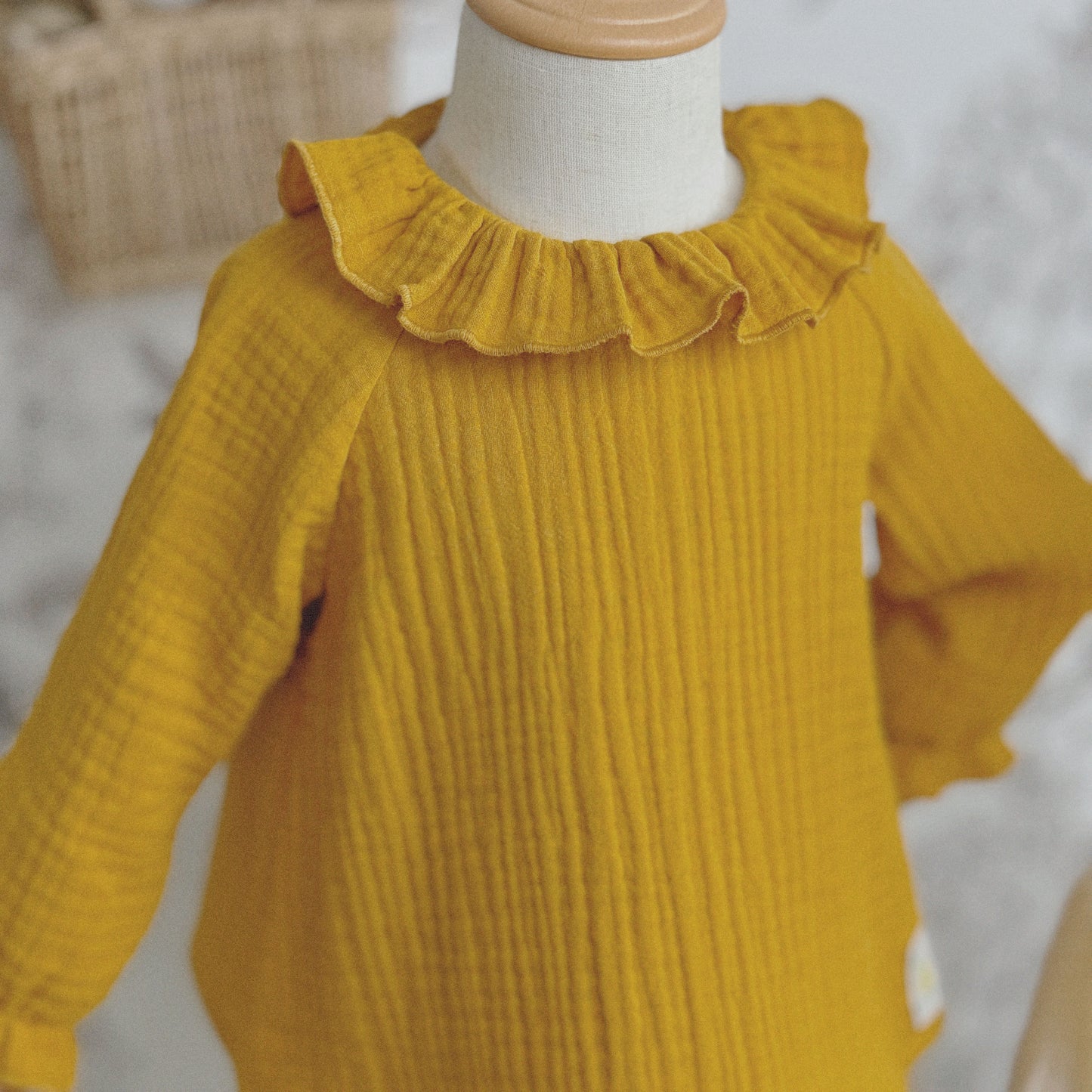 12M-6Y Girls Ruffle Collar Long-Sleeve Blouse | Button-Back Design | 10+ Colors