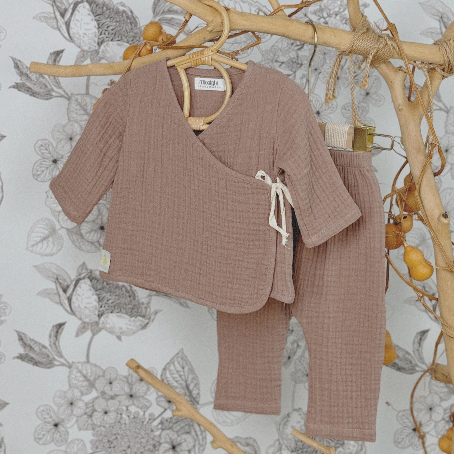 3M-3Y Baby Cotton Gauze Kimono Set | Soft Tie-Front Outfit
