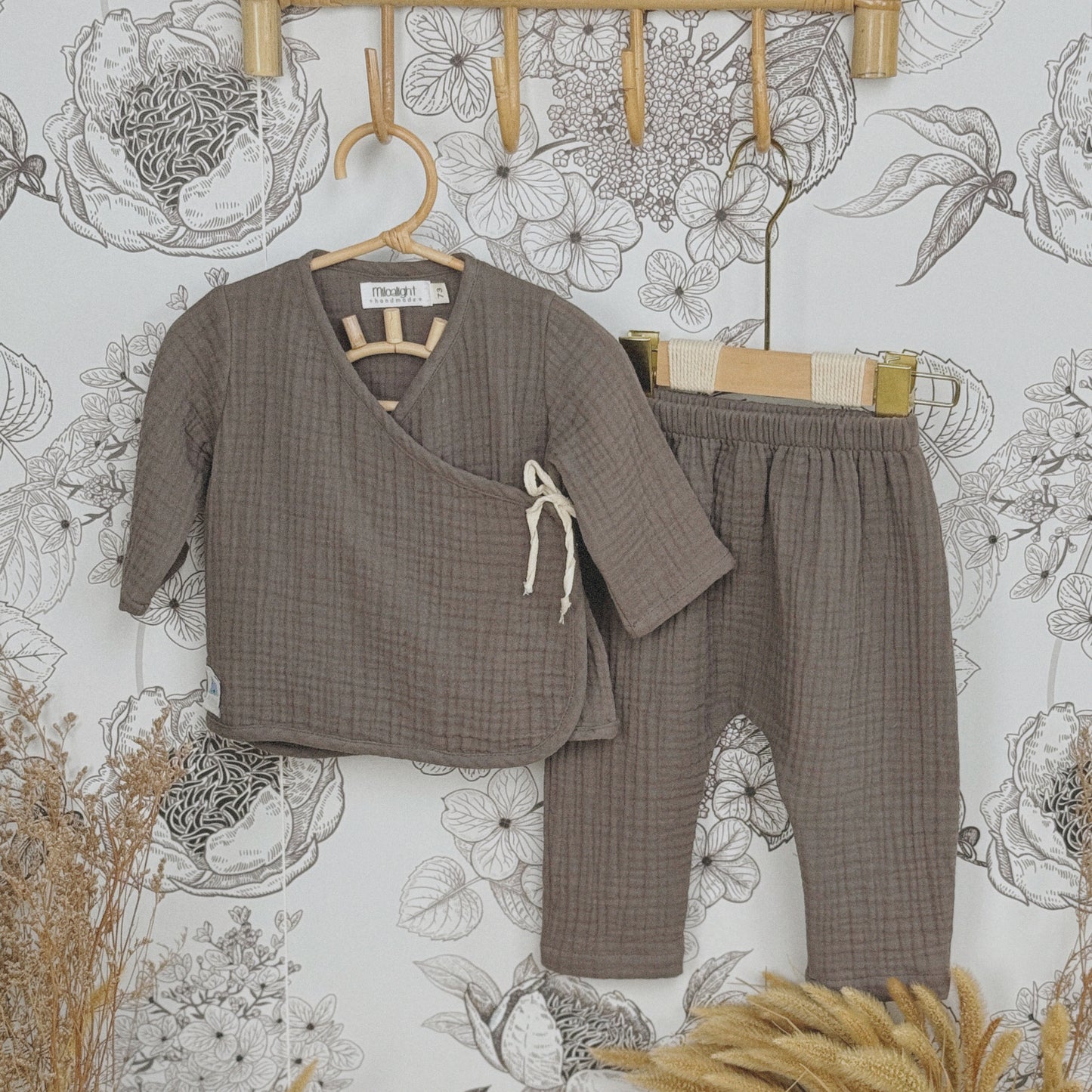 3M-3Y Baby Cotton Gauze Kimono Set | Soft Tie-Front Outfit