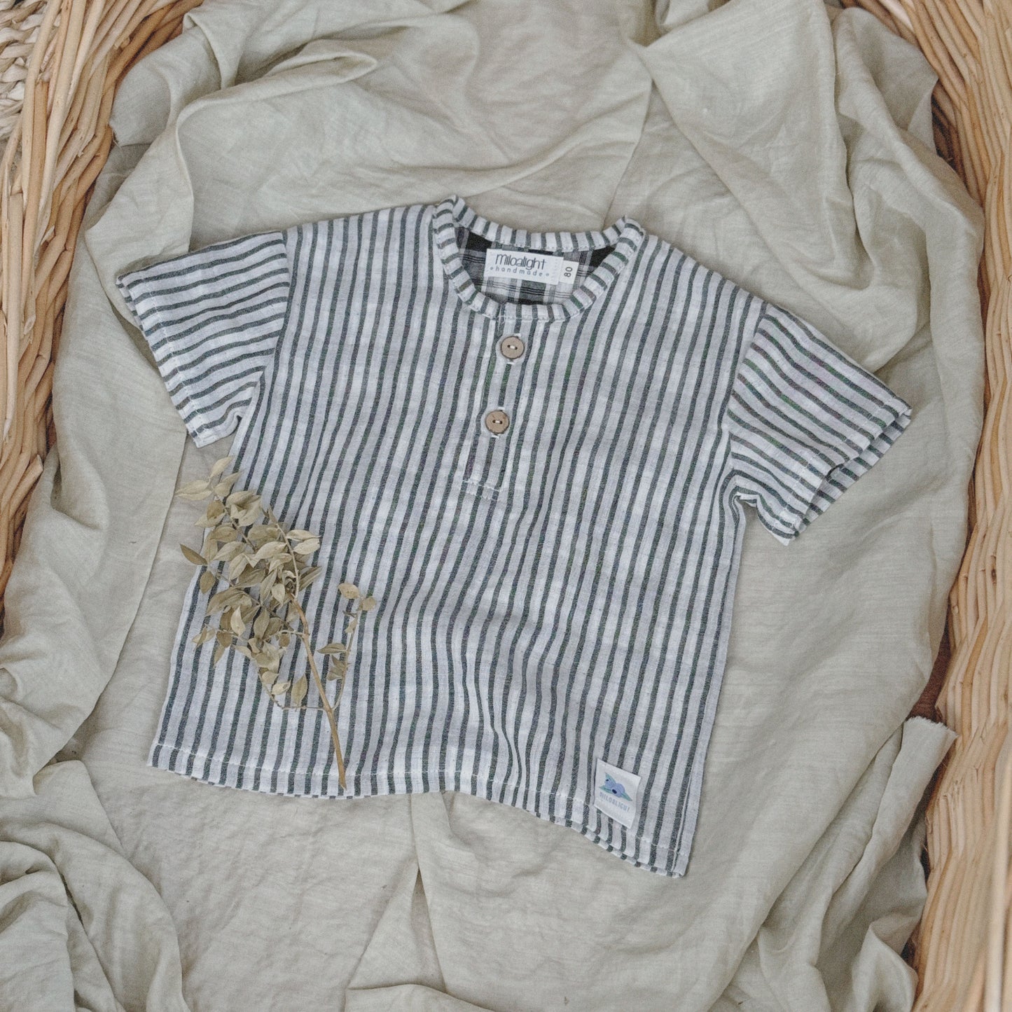 9M–6Y Boy’s Cotton Gauze Henley Top | Coconut Buttons & Relaxed Fit