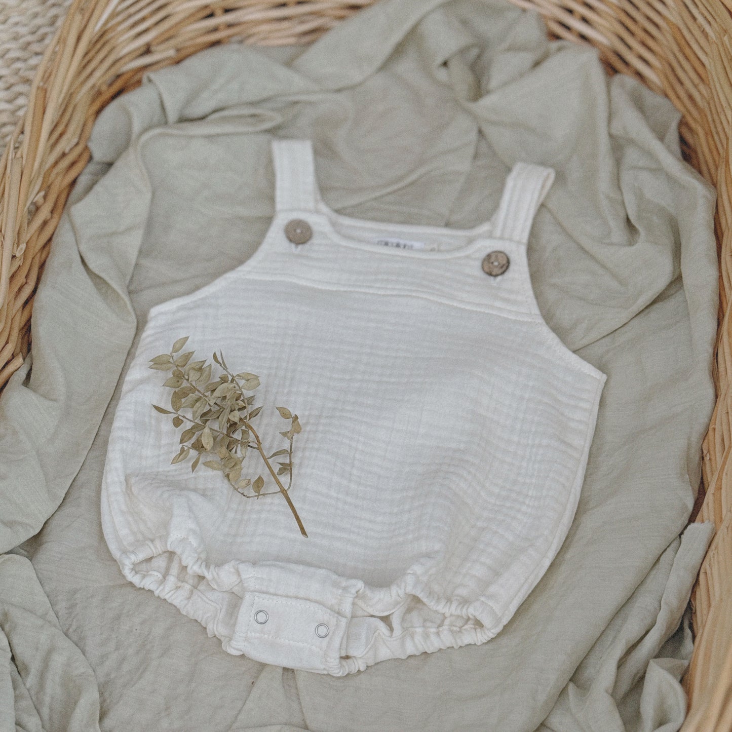 6M–3Y Baby Cotton Gauze Romper | Adjustable Layering Piece + Matching Bonnet Option