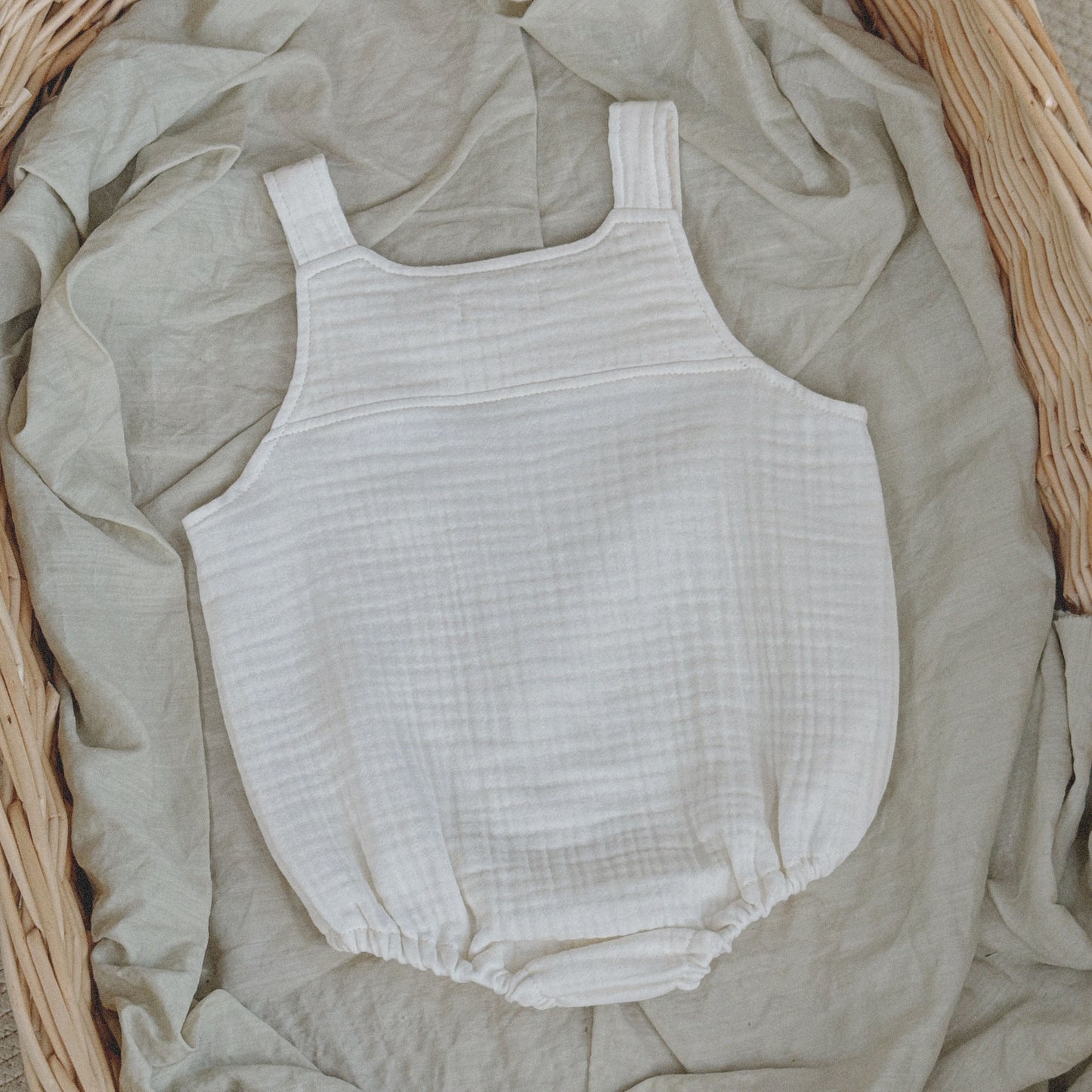 6M–3Y Baby Cotton Gauze Romper | Adjustable Layering Piece + Matching Bonnet Option