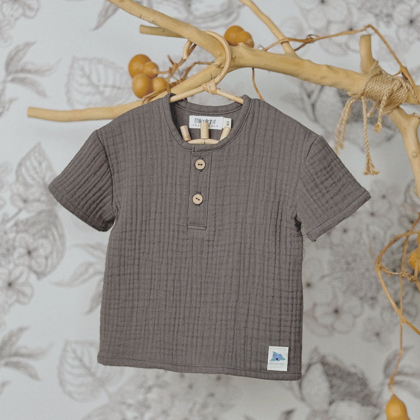 9M–6Y Boy’s Cotton Gauze Henley Top | Coconut Buttons & Relaxed Fit