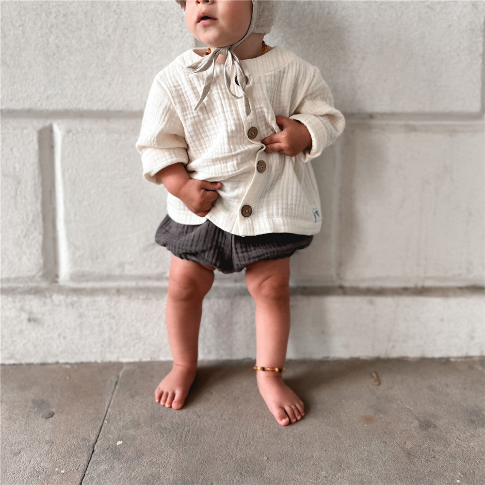 12M-6Y Cotton Gauze Button Jacket | Unisex Top & Outerwear Layer