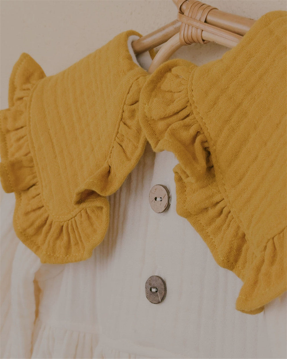 3M–24M Color-Block Cotton Gauze Romper | Mustard Collar & Cream Body