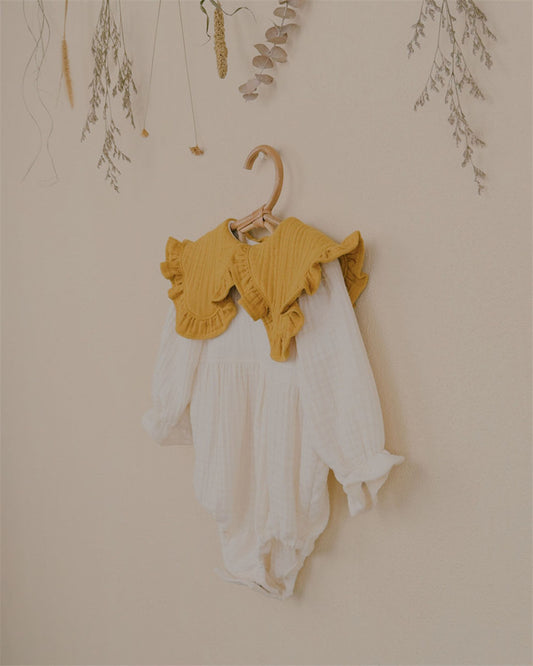 3M–24M Color-Block Cotton Gauze Romper | Mustard Collar & Cream Body