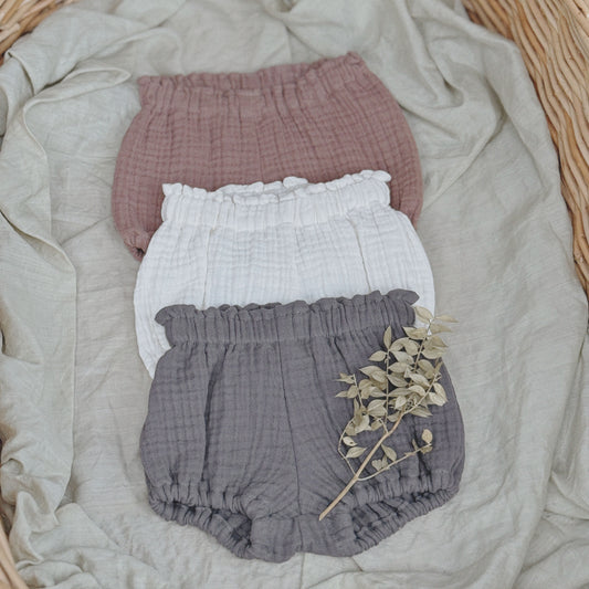 6M–6Y Ruffle Waist Cotton Gauze Bloomers | Soft Baby Girl Shorts