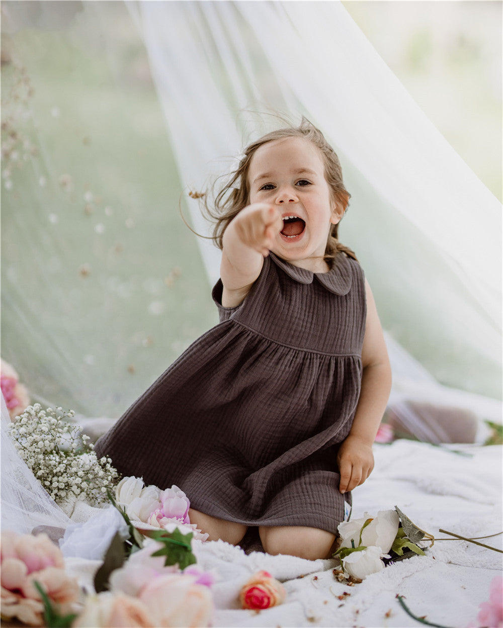 9M-6Y  Sleeveless Cotton Gauze Dress | Peter Pan Collar Baby & Girl Dress
