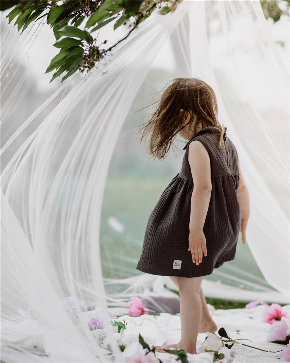 9M-6Y  Sleeveless Cotton Gauze Dress | Peter Pan Collar Baby & Girl Dress