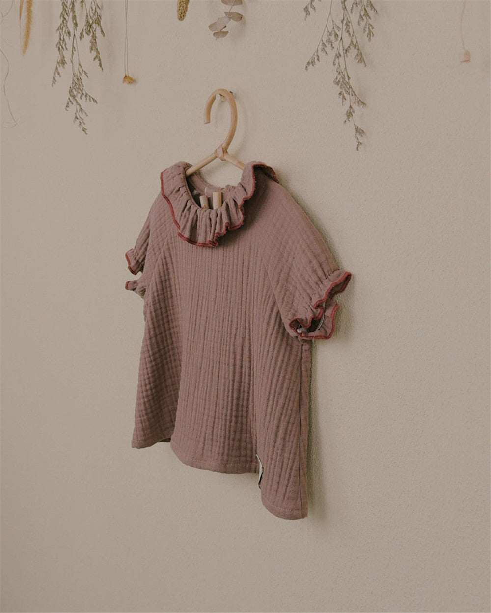 9M–6Y Coral-Trimmed Ruffled Collar Baby Top | Sweet and Practical for Every Day