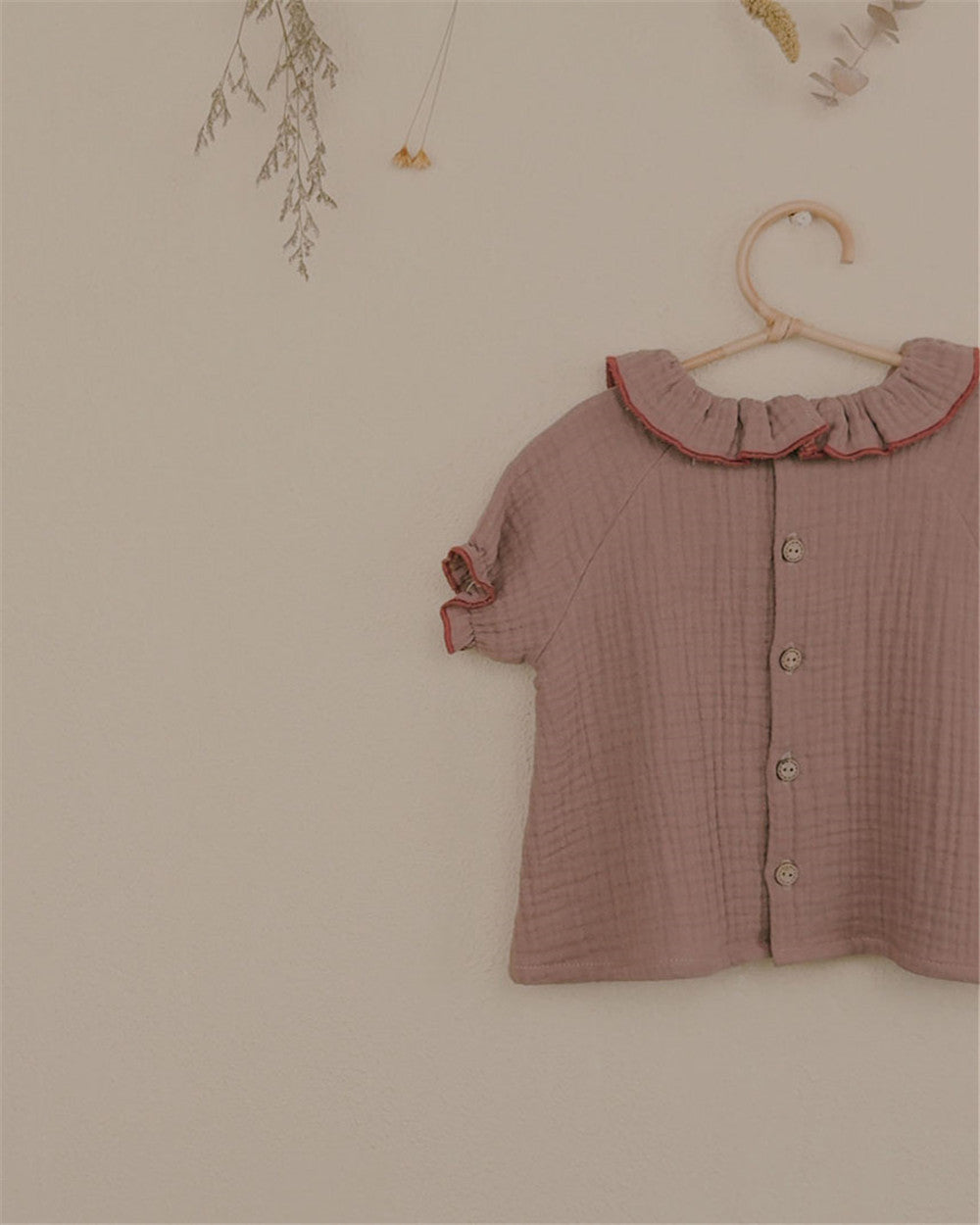 9M–6Y Coral-Trimmed Ruffled Collar Baby Top | Sweet and Practical for Every Day