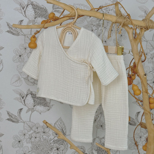 3M-3Y Baby Cotton Gauze Kimono Set | Soft Tie-Front Outfit