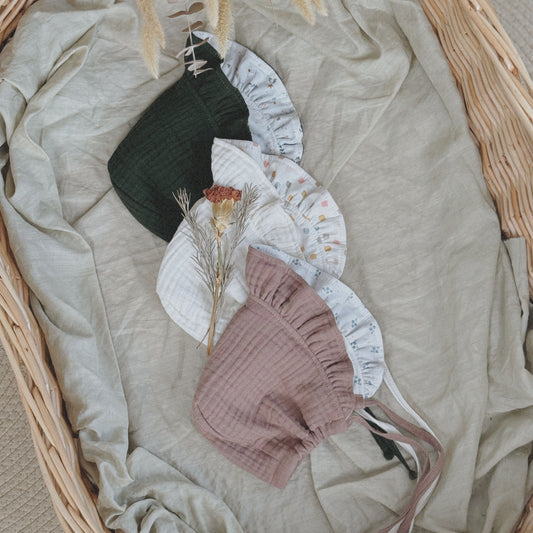 0-3Y Baby Bonnet with Organic Cotton Lining | Triple-Layer Cotton Gauze | 10+ Colors