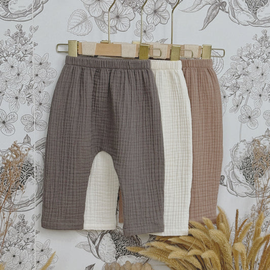 3M–3Y Cotton Gauze Baby Pants – Loose Fit, Soft & Breathable & Handmade