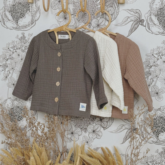 12M-6Y Cotton Gauze Button Jacket | Unisex Top & Outerwear Layer