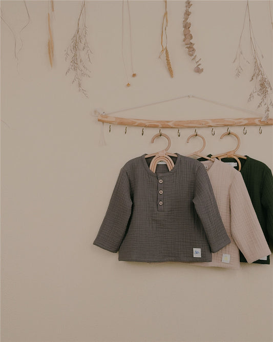 9M-6Y Baby & Toddler Boys Solid Triple Gauze Cotton Henley Top | Soft Breathable Long Sleeve Shirt