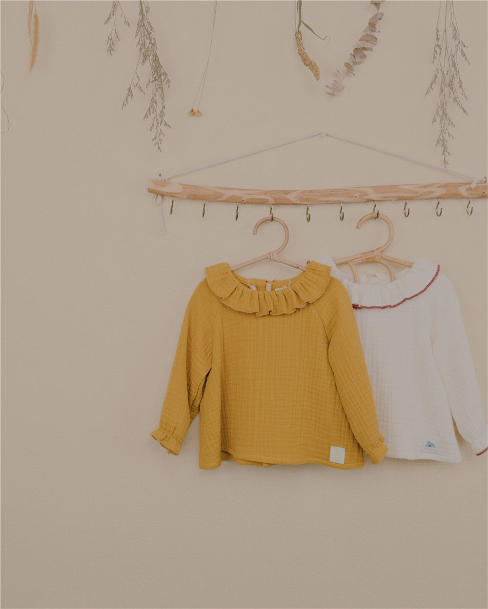 12M-6Y Girls Ruffle Collar Long-Sleeve Blouse | Button-Back Design | 10+ Colors