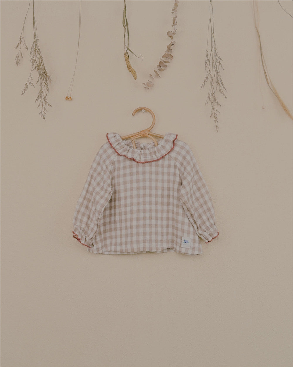 9M–6Y Check Ruffle Collar Long Sleeve Top | Adjustable Detail and Comfortable Fit