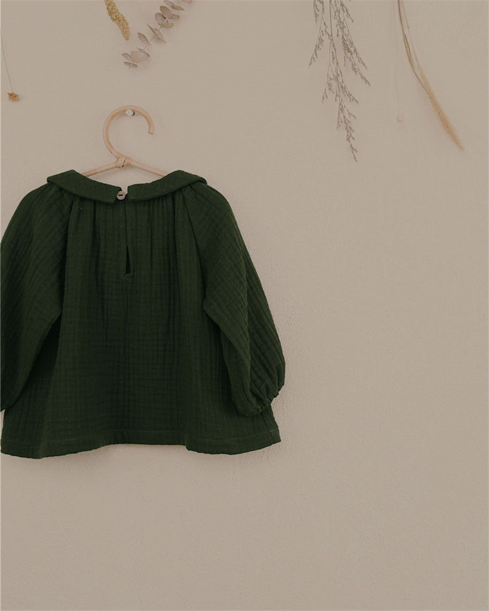 9M–6Y Cotton Gauze Blouse | Peter Pan Collar in Olive Green & Cream