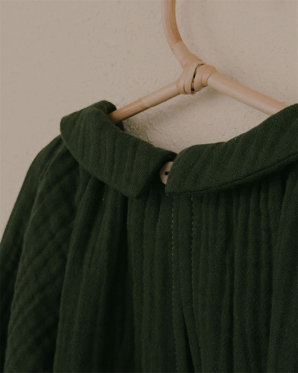 9M–6Y Cotton Gauze Blouse | Peter Pan Collar in Olive Green & Cream
