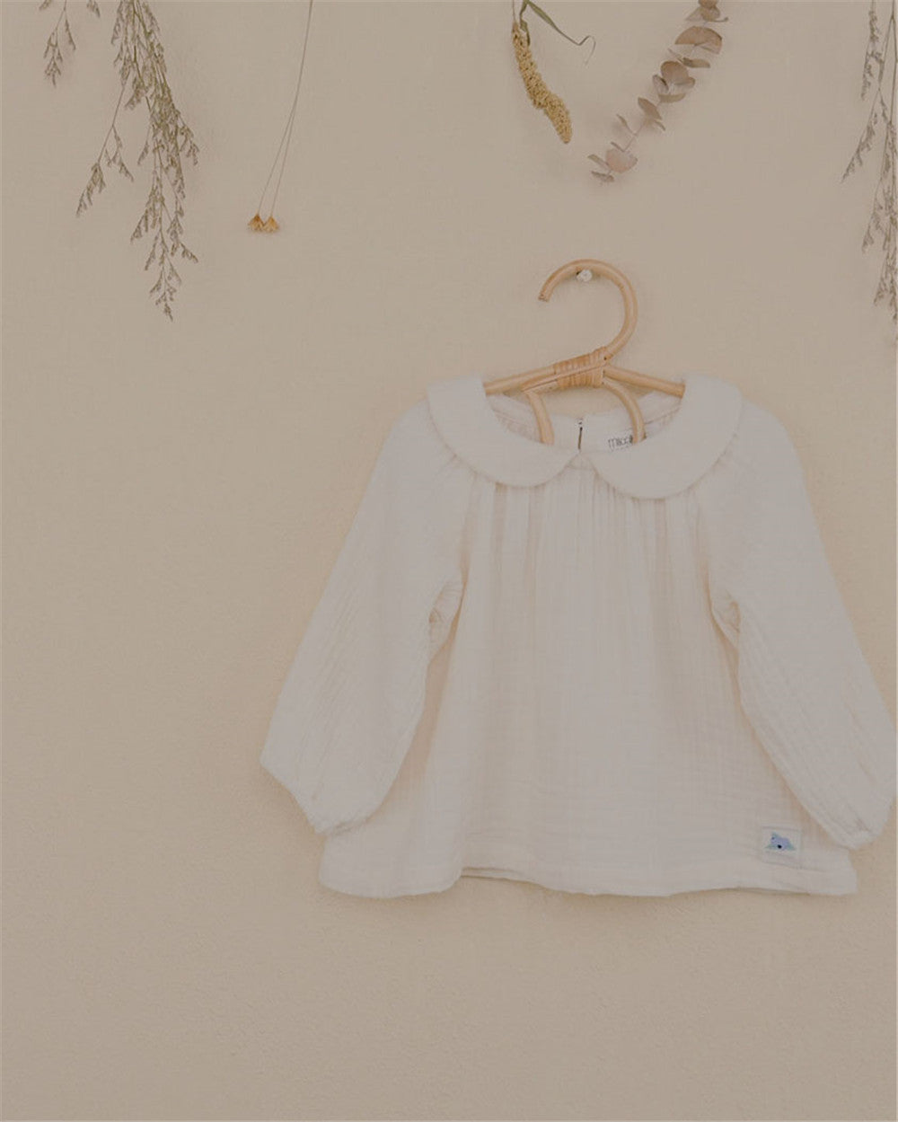 9M–6Y Cotton Gauze Blouse | Peter Pan Collar in Olive Green & Cream