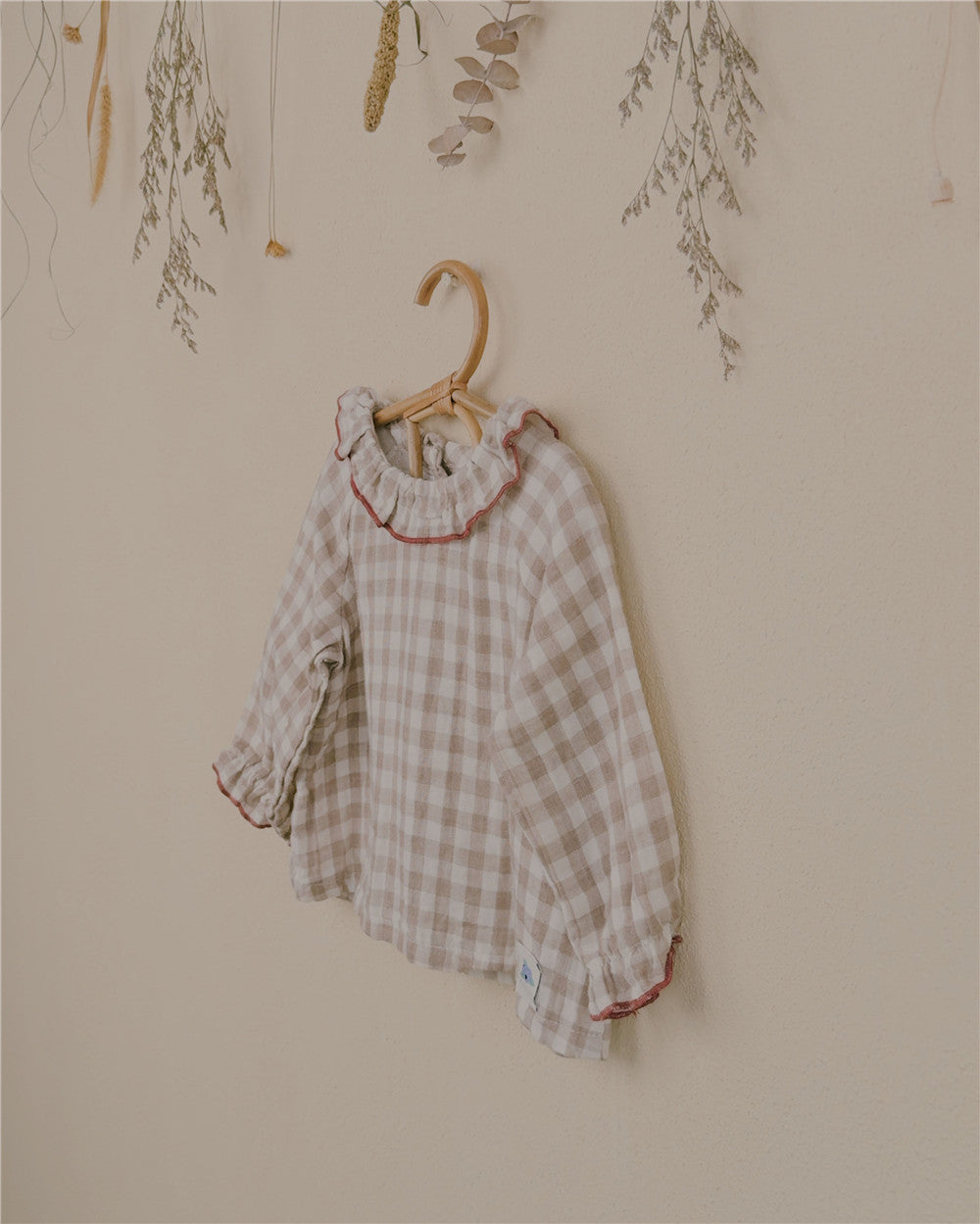 9M–6Y Check Ruffle Collar Long Sleeve Top | Adjustable Detail and Comfortable Fit
