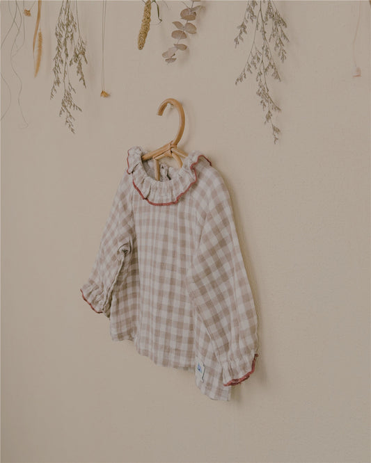 9M–6Y Check Ruffle Collar Long Sleeve Top | Adjustable Detail and Comfortable Fit