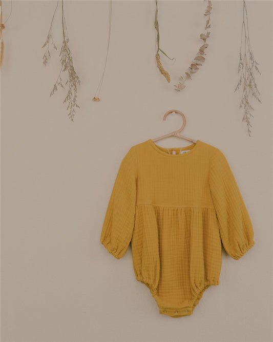 6M–3Y Mustard Yellow Basic Long Sleeve Onesie | Simple, Comfortable, and Easy to Wear