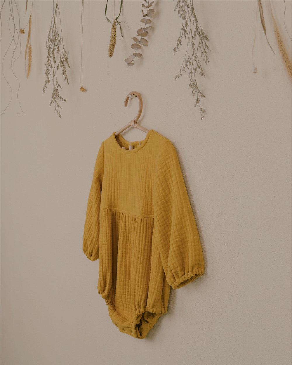 6M–3Y Mustard Yellow Basic Long Sleeve Onesie | Simple, Comfortable, and Easy to Wear