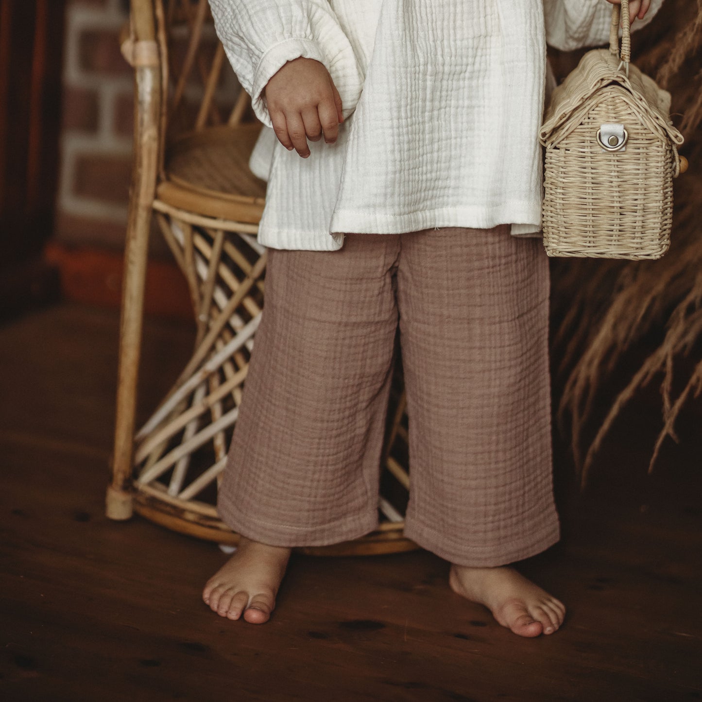 12M–6Y Unisex Cotton Gauze Wide-Leg Pants | Optional Elastic Cuffs