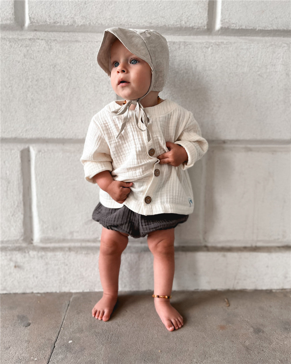 12M-6Y Cotton Gauze Button Jacket | Unisex Top & Outerwear Layer