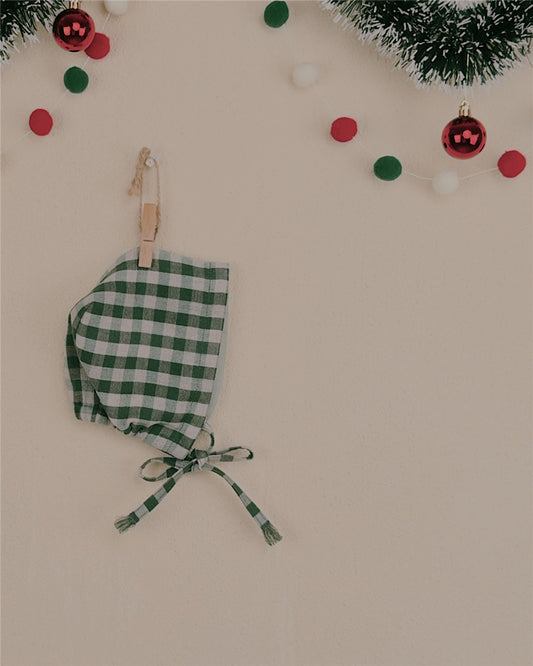 0-4Y Christmas Collection Gingham Bonnet | Organic Cotton Lined Baby Hat with Optional Ruffle Edge