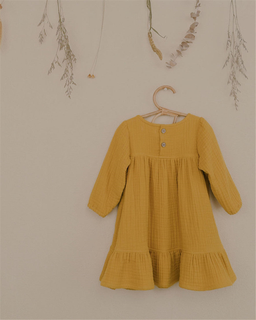 12M-6Y Cotton Gauze Dress | Minimalist Design with Ruffle Hem