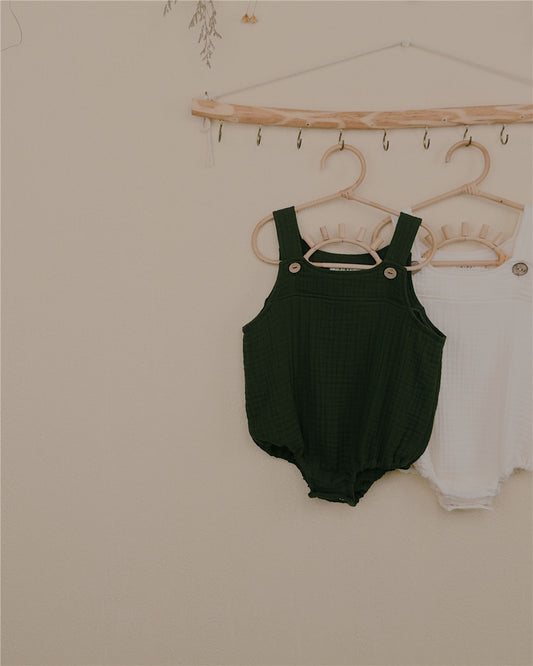 6M–3Y Cotton Gauze Baby Romper | Adjustable Straps & Easy Snap Closure for Diaper Changes