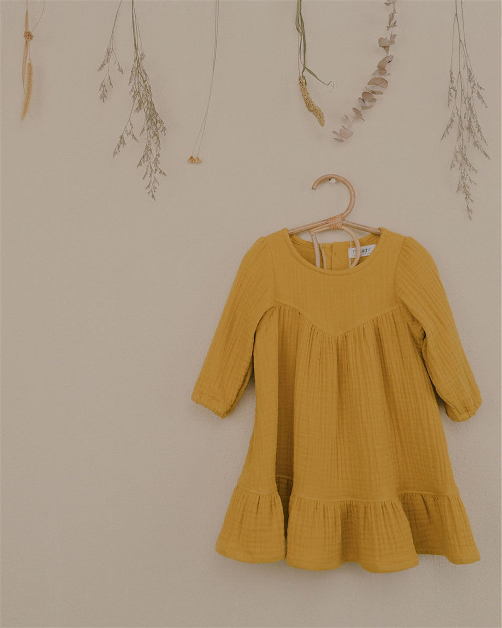 12M-6Y Cotton Gauze Dress | Minimalist Design with Ruffle Hem