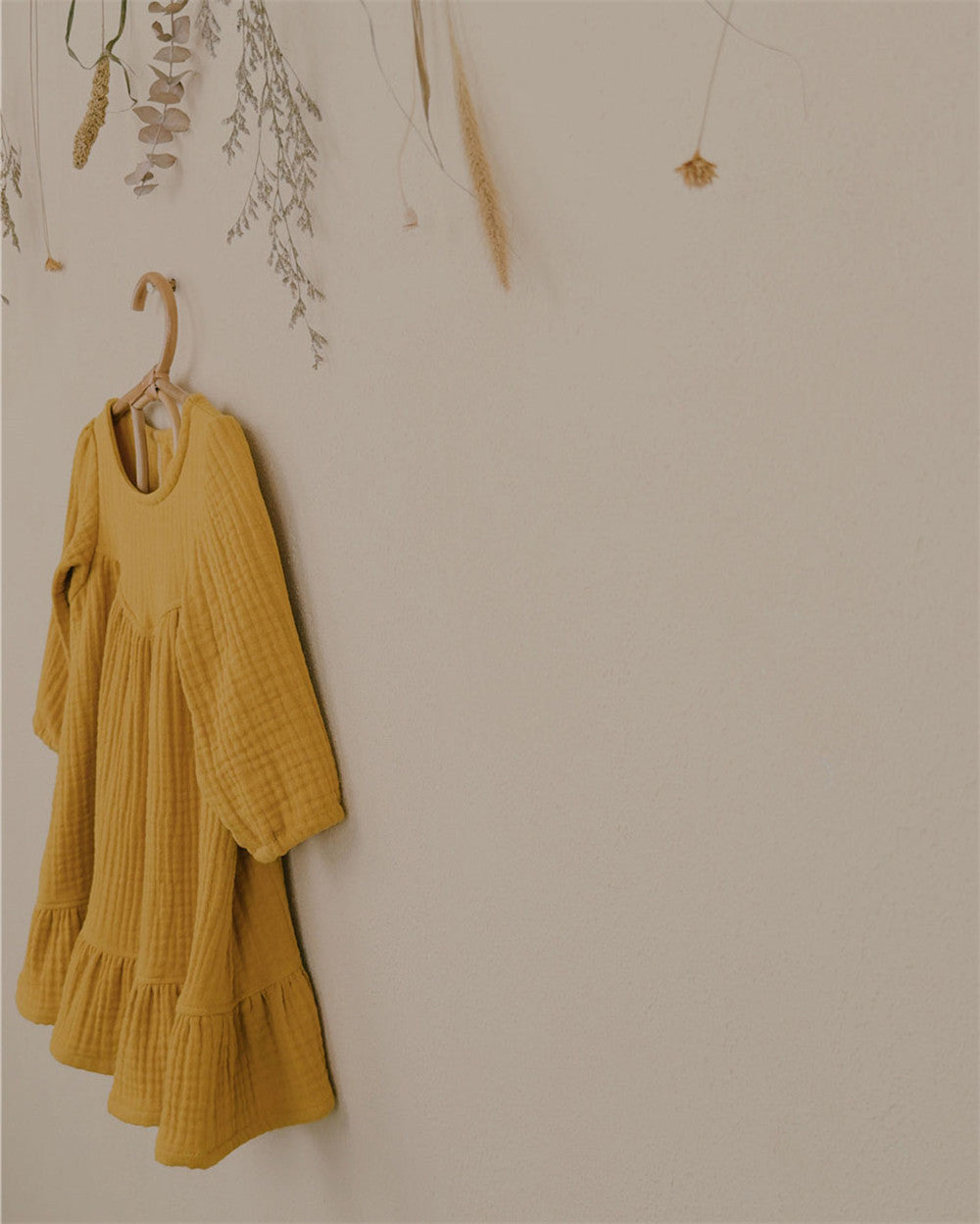 12M-6Y Cotton Gauze Dress | Minimalist Design with Ruffle Hem