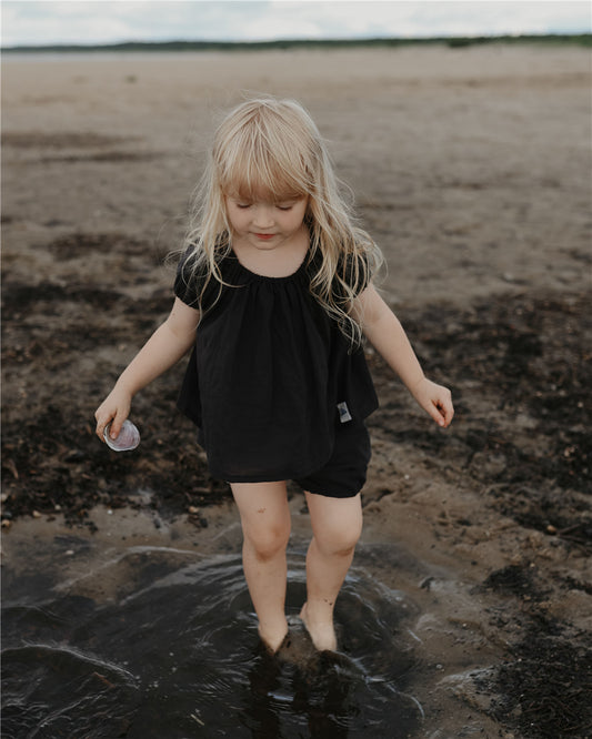 9M–6Y Deep Charcoal Cotton Summer Set | Lightweight Loose-fit Outfit