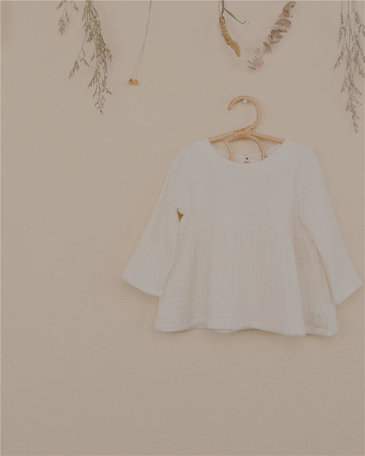 12M-6Y Baby Doll Top with Coconut Buttons | Flowy Cotton Gauze | 10+ Colors