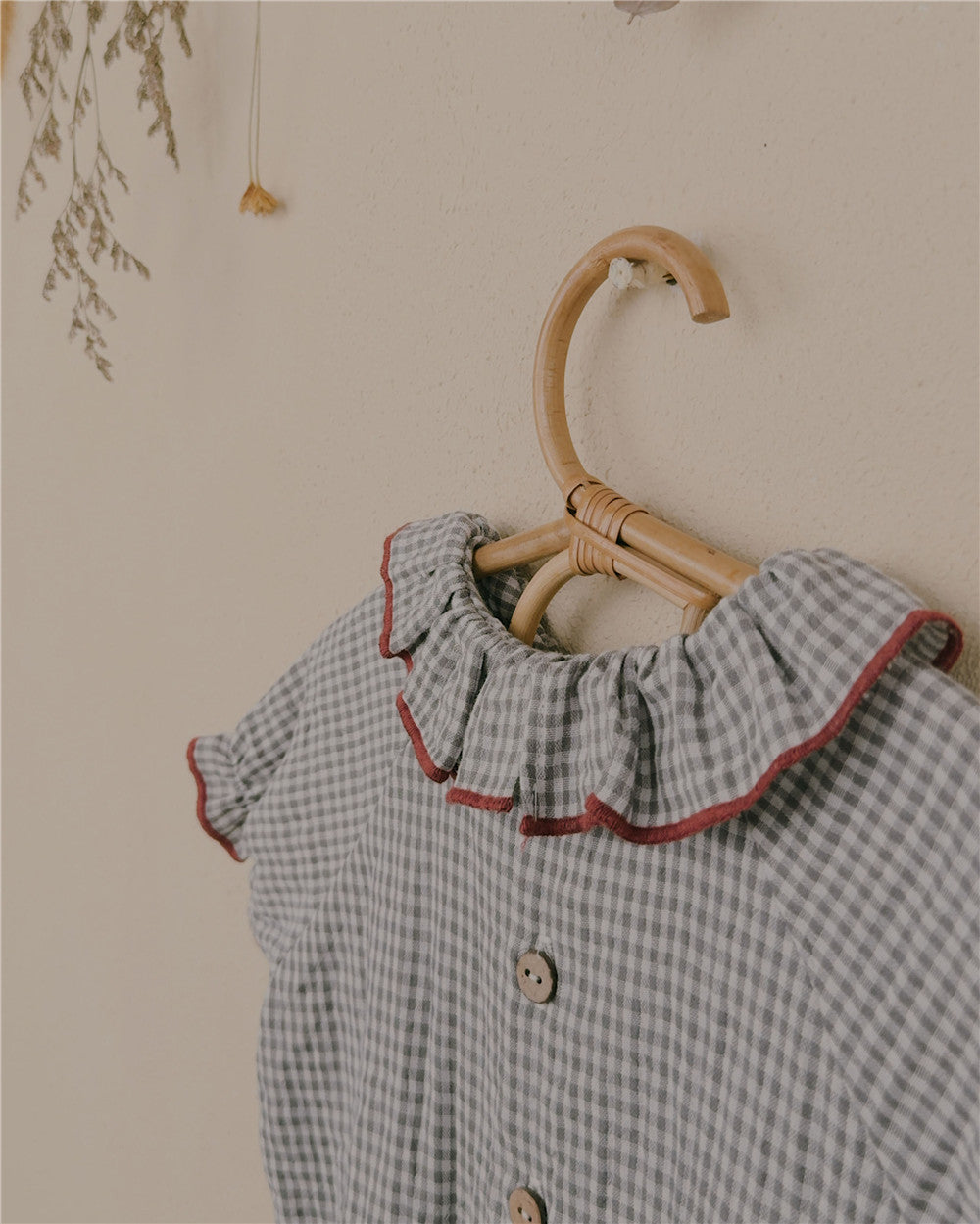 9M–6Y Gingham Ruffle Collar Short Sleeve Top | Customizable Trim for Summer Comfort