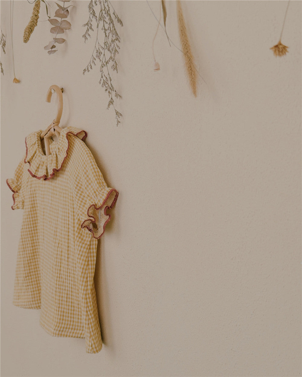 9M–6Y Gingham Ruffle Collar Short Sleeve Top | Customizable Trim for Summer Comfort