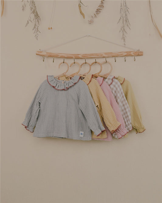 9M–6Y Gingham Ruffle Collar Long Sleeve Top | Adjustable Detail and Comfortable Fit