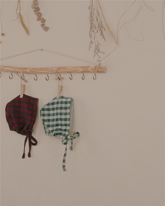 0-4Y Christmas Collection Gingham Bonnet | Organic Cotton Lined Baby Hat with Optional Ruffle Edge