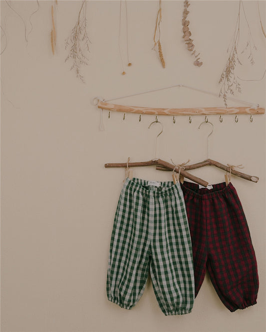 12M–6Y Christmas Collection Gingham Cotton Gauze Pants | Classic Loose-Fit Baby & Toddler Trousers