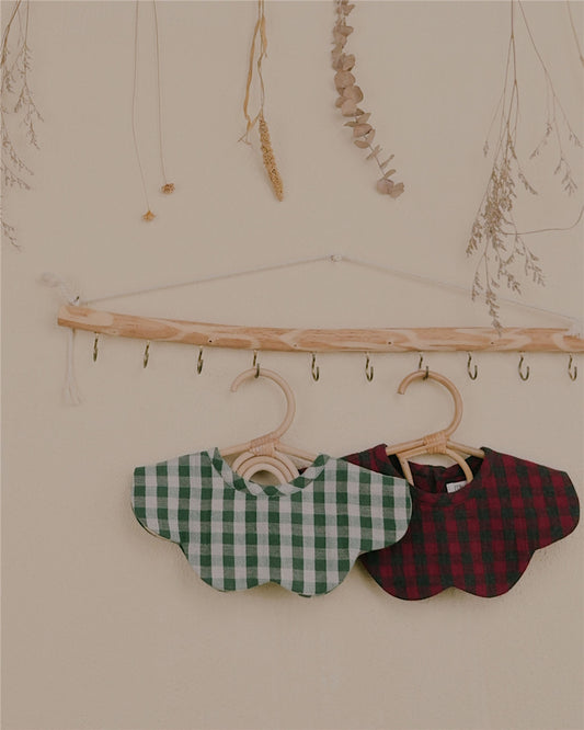 3M-4Y Christmas Collection Gingham Scalloped Collar Bib | Cotton Gauze Baby Accessory