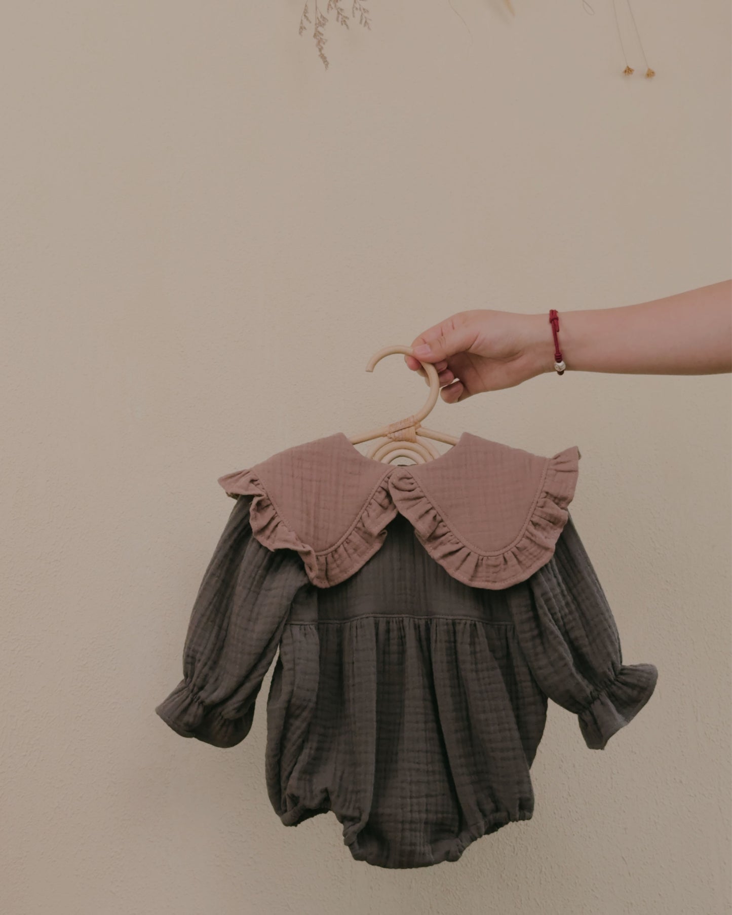 3M–24M Color-Block Cotton Gauze Romper | Mustard Collar & Cream Body