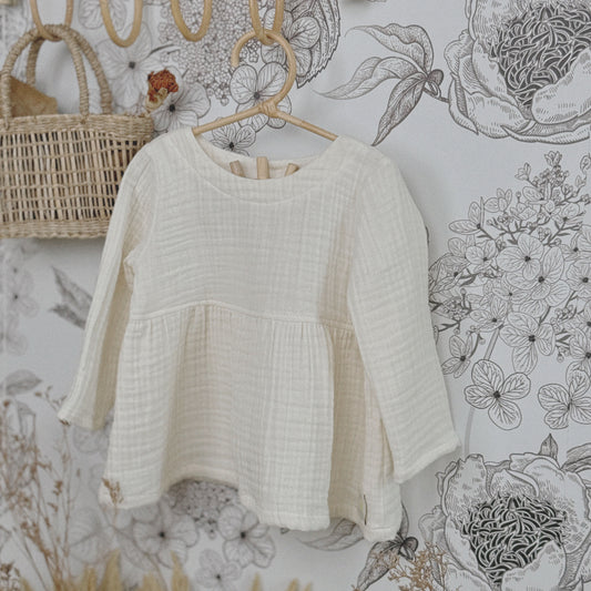12M-6Y Baby Doll Top with Coconut Buttons | Flowy Cotton Gauze | 10+ Colors