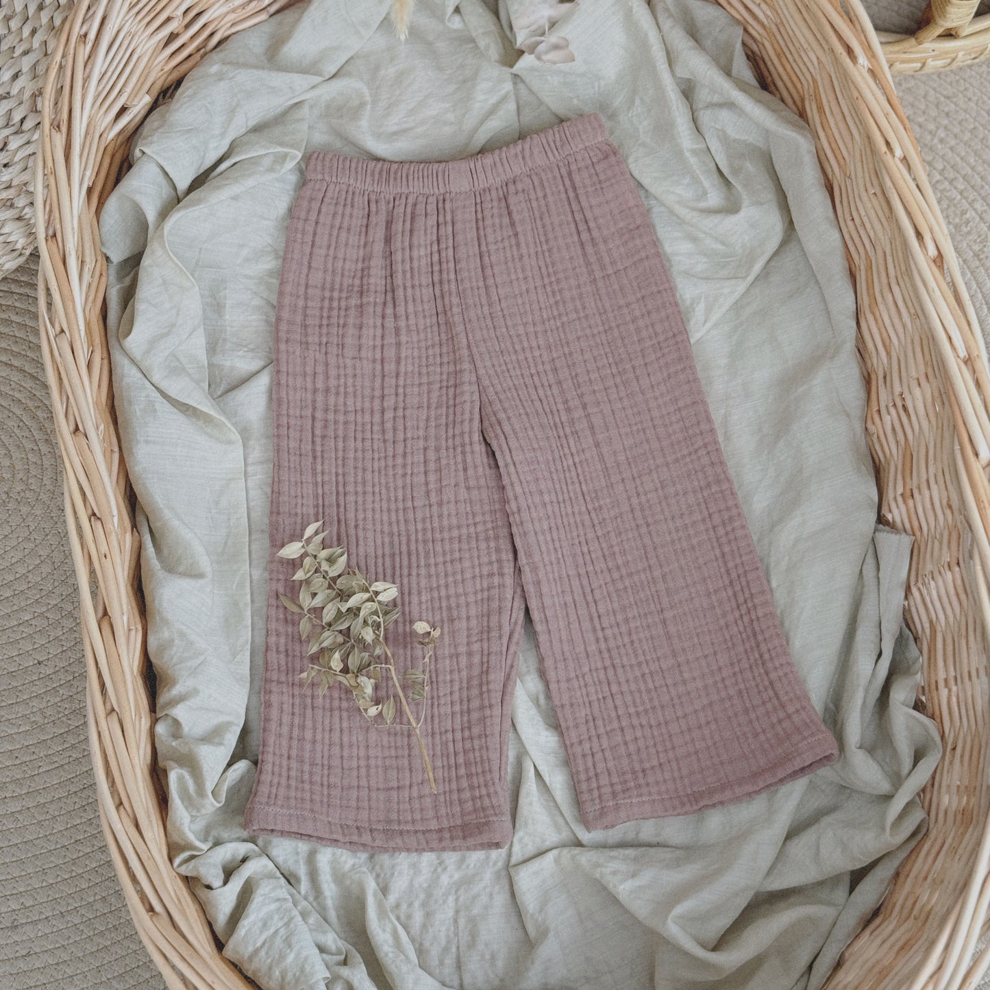 12M–6Y Unisex Cotton Gauze Wide-Leg Pants | Optional Elastic Cuffs
