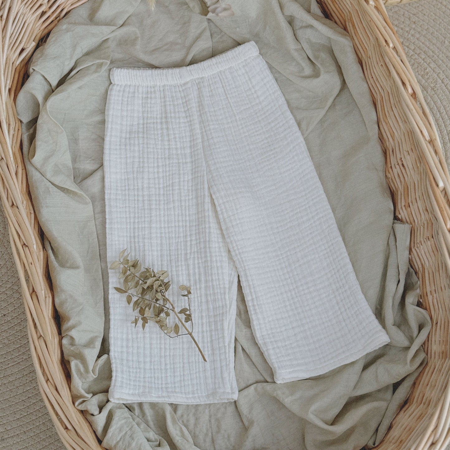 12M–6Y Unisex Cotton Gauze Wide-Leg Pants | Optional Elastic Cuffs