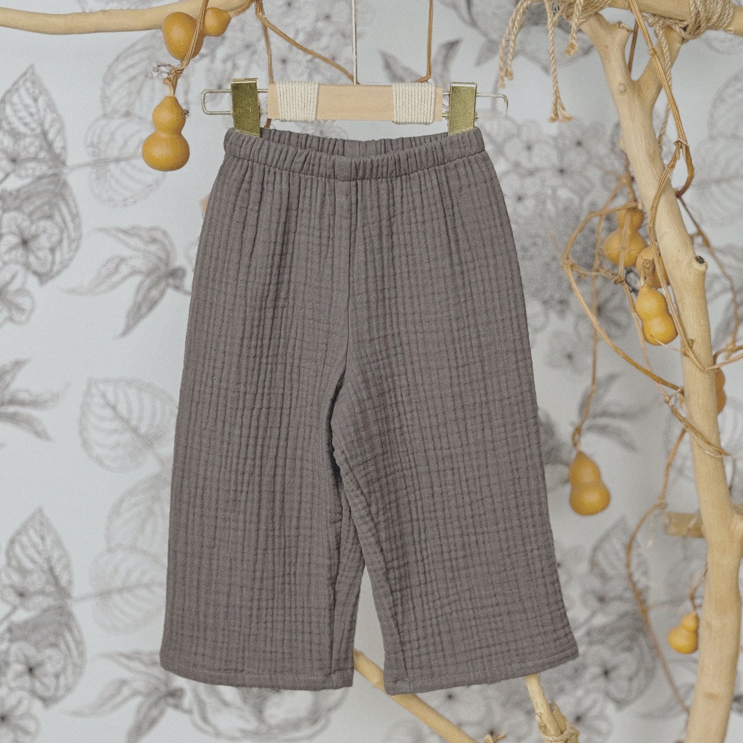 12M–6Y Unisex Cotton Gauze Wide-Leg Pants | Optional Elastic Cuffs